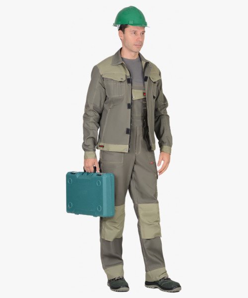 Костюм СИРИУС-ВЕСТ-ВОРК куртка кор., п/к т.оливковый со св.оливковым пл. 275 г/кв.м