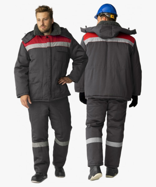 Костюм зимний Труженик-Ультра (тк.Смесовая,210) брюки, т.серый/красный