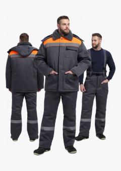 Костюм зимний Труженик-Ультра СОП (тк.Смесовая,210) брюки, т.серый/оранжевый