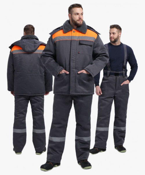 Костюм зимний Труженик-Ультра СОП (тк.Смесовая,210) брюки, т.серый/оранжевый