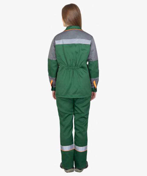 Костюм СИРИУС-УДАРНИЦА женский, куртка, п/к, зеленый со средне-серым с оранжевой отделкой и СОП