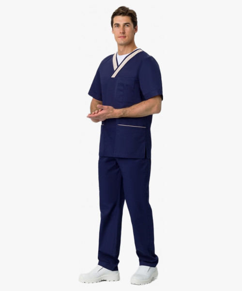 Костюм мужской Симпл-001 (тк.Смесовая,120) MedLine, т.синий/бежевый