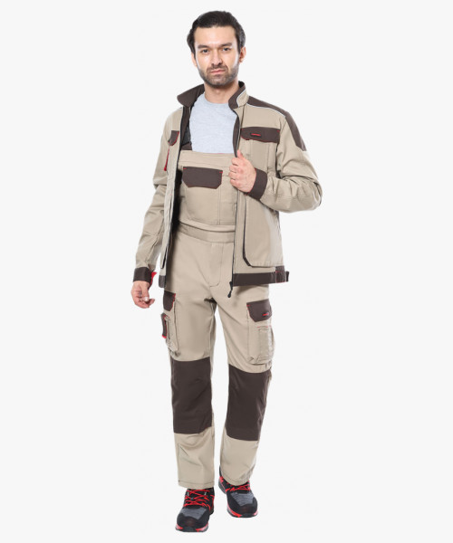 Костюм СИРИУС-ДЖЕТ БРАУН куртка, п/к, песочный с т.коричневым тк. мех. стрейч с ВО