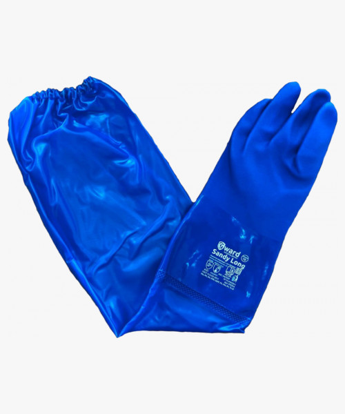 Sandy Long Перчатки МБС, интерлок с полным покрытием ПВХ синего цвета