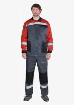 Костюм СИРИУС-ПРОФИЛЬ куртка, брюки, темно-серый с красным с черной отделкой и СОП