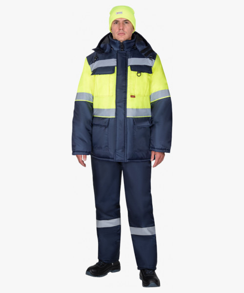 Куртка мужская зимняя СИРИУС-ТЕРМИНАЛ-2, тёмно-синяя с лимонным и СОП