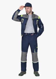 Костюм СИРИУС-СТАН куртка, брюки, синий со средне-серым и лимонной отделкой