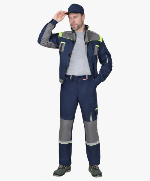 Костюм СИРИУС-СТАН куртка, брюки, синий со средне-серым и лимонной отделкой