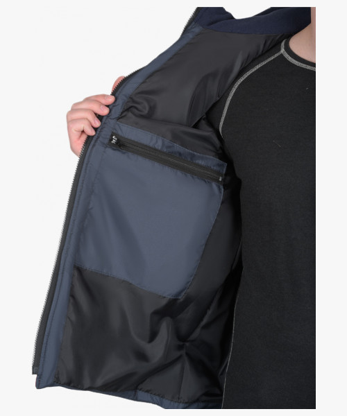 Жилет СИРИУС-УРБАН утеплённый с капюшоном сине-серый с бордовым