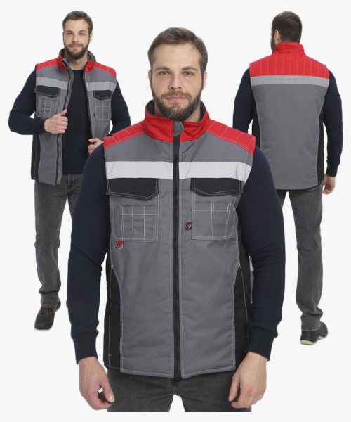 Жилет утепленный Вектрон СОП (тк.Смесовая,240), серый/черный/красный