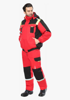 Костюм СИРИУС-СТАН куртка, п/к, красный с черным и лимонной отделкой