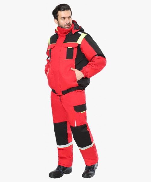 Костюм СИРИУС-СТАН куртка, п/к, красный с черным и лимонной отделкой