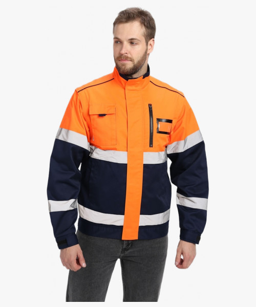 Куртка-трансформер сигнальная ProfLineSpecialist (тк.Смесовая МВО,240), оранжевый/т.синий
