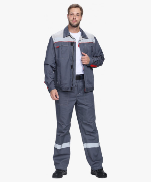 Костюм Флофт-1 Премиум СОП (тк.Смесовая,240) брюки, т.серый/серый/красный