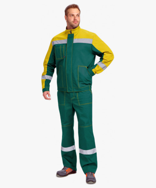 Костюм Бриготек-1 СОП (тк.Смесовая,260) брюки, зеленый/желтый