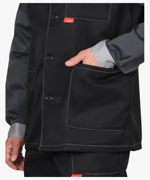 Костюм СИРИУС-АСПЕКТ куртка длин., брюки, черный с темно-серым и светло-серой отделкой