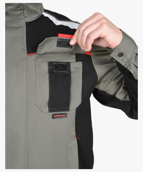 Костюм СИРИУС-СТАН куртка, брюки оливковый с черной и красной отделкой