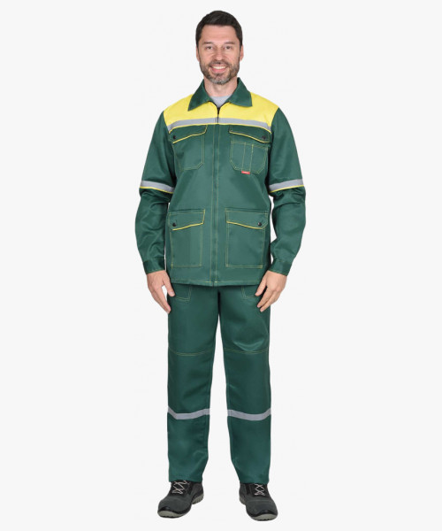 Костюм СИРИУС-МЕХАНИК куртка, брюки зелёный с жёлтым и СОП