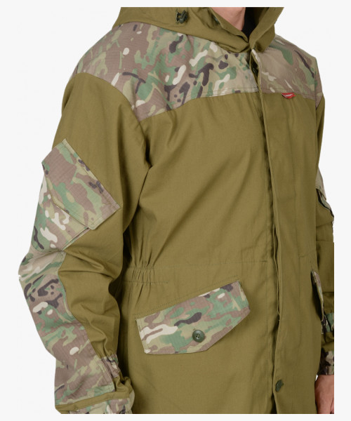 Костюм СИРИУС-ГОРКА куртка, брюки, помочи (полотно палаточное), хаки, отделка КМФ Мультикам