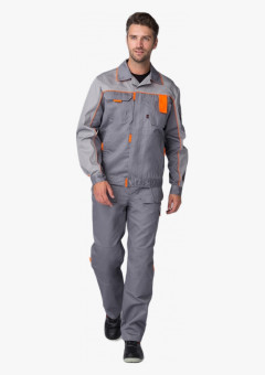 Костюм Союз-Профессионал-1 (тк.Балтекс,240) брюки, серый/св.серый/оранжевый