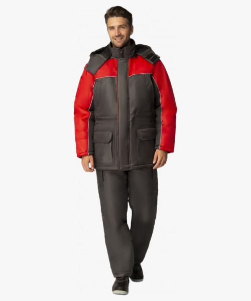 Костюм зимний (тк.Оксфорд) п/к, т.серый/красный