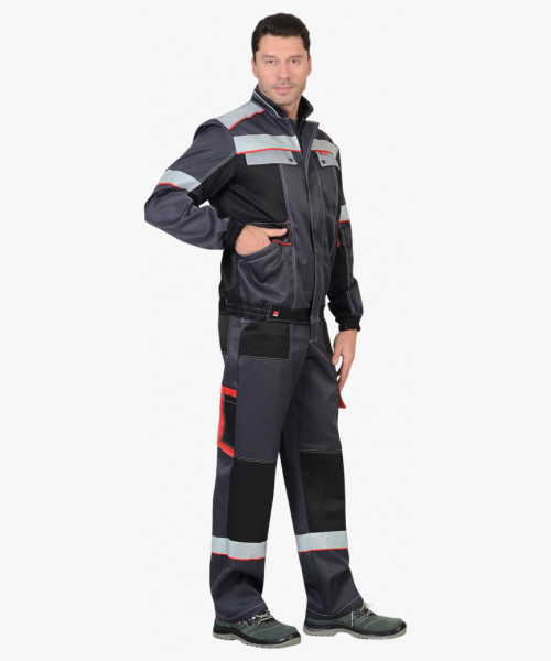 Костюм СИРИУС-ПОЛИНОМ куртка, п/к, темно-серый со светло-серым, черным, красным и СОП