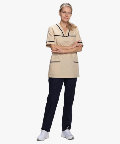 Костюм женский Ирис (тк.ТиСи), бежевый/т.синий