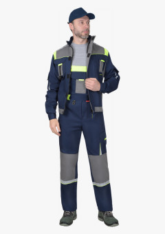 Костюм СИРИУС-СТАН куртка кор., п/к синий со ср.серым и лимонным