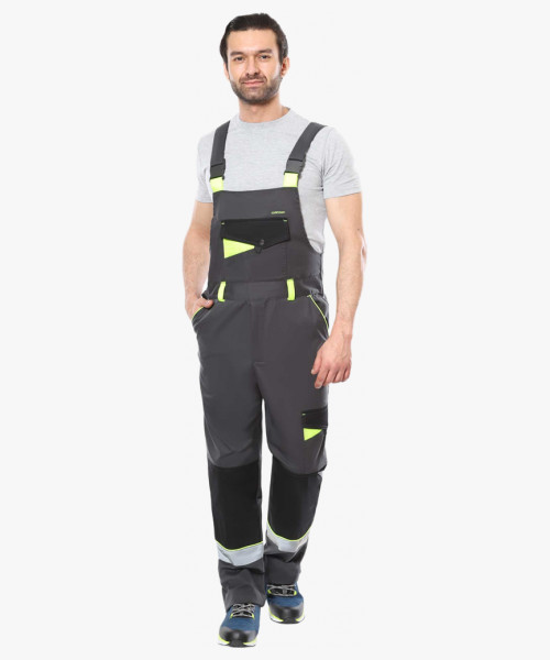 Костюм СИРИУС-ХОВАРД-РОСС куртка и полукомбинезон, т.серый с черным и лимонным кантом, СОП 50мм