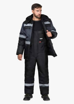 Костюм СИРИУС-ТЕРМИНАЛ зимний, куртка, п/к, черный с темно-серым и СОП
