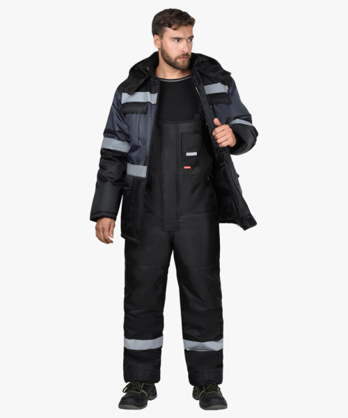 Костюм СИРИУС-ТЕРМИНАЛ зимний, куртка, п/к, черный с темно-серым и СОП