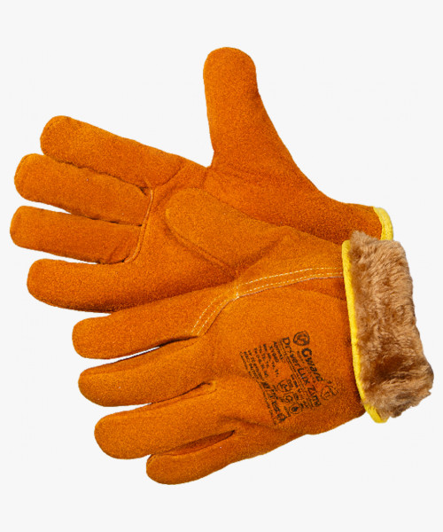 Driver Lux Zima Перчатки из спилка оранжевого цвета, утеплитель мех-мутон