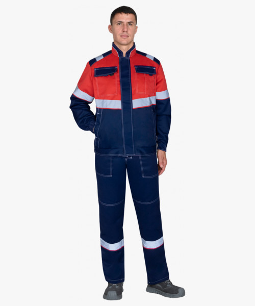 Костюм мужской летний СИРИУС-НАВИГАТОР куртка, брюки, синий с красным и СОП