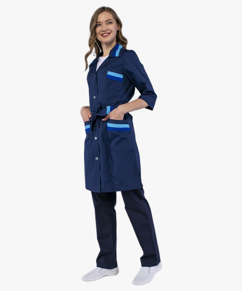 Халат женский с поясом Флора (тк.ТиСи), т.синий/васильковый