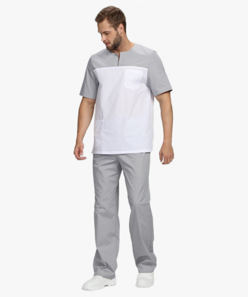 Мужской костюм Стоматолог (ткань ТиСи), серый/белый