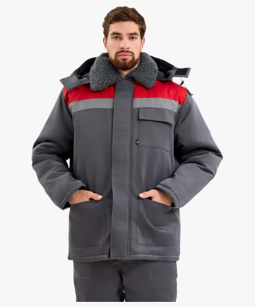 Костюм зимний Факел-Труженик-Ультра-1 СОП (тк.Смесовая,210) брюки, т.серый/красный