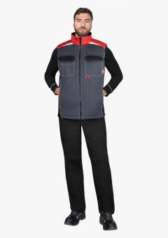 Жилет СИРИУС-ФАВОРИТ-МЕГА тёмно-серый с черным и красной отделкой