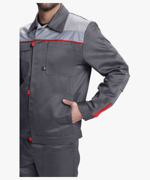 Костюм Фаворит-1 СОП усиленный IMP (тк.Смесовая,210) брюки, т.серый/серый/красный