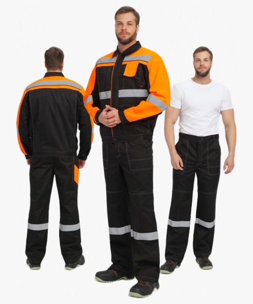 Костюм Виват-1 Премиум CH МВО (тк.Смесовая,240) брюки, черный/оранжевый
