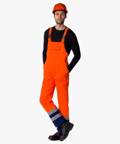 Костюм для дорожника с укороченной курткой (тк.Смесовая,210) п/к, оранжевый/т.синий