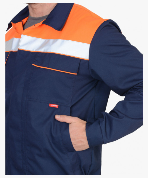 Костюм СИРИУС-МАСТЕР летний: куртка, полукомбинезон, темно-синий с оранжевой отделкой