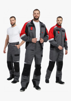 Костюм Вектрон-1 (тк.Смесовая МВО,240) брюки, серый/черный/красный