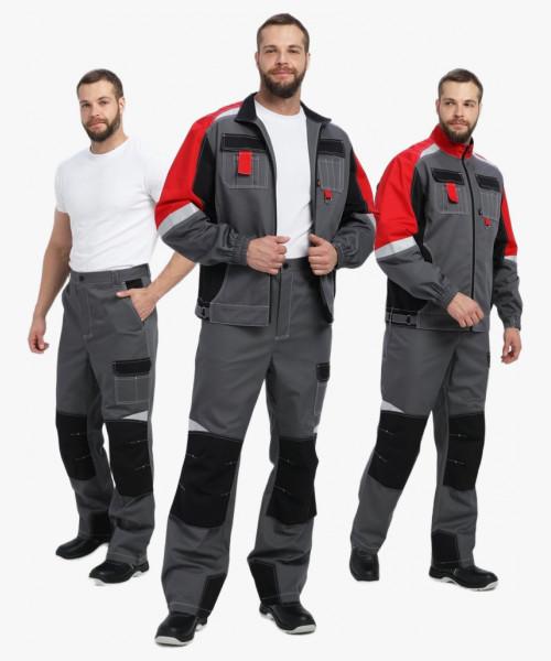 Костюм Вектрон-1 (тк.Смесовая МВО,240) брюки, серый/черный/красный