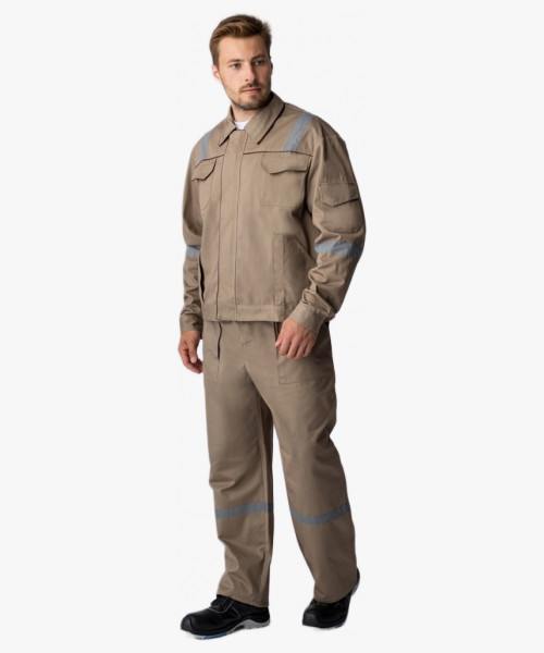 Костюм Респект (тк.Саржа,250) брюки, бежевый/коричневый