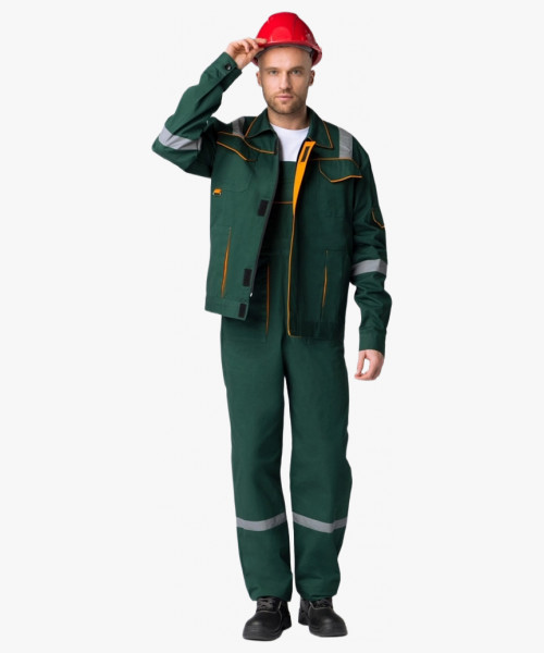 Костюм Респект (тк.Саржа,250) п/к, т.зеленый/оранжевый