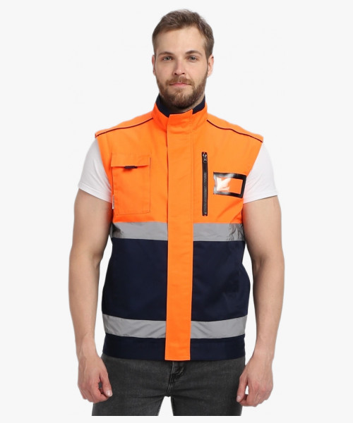 Куртка-трансформер сигнальная ProfLineSpecialist (тк.Смесовая МВО,240), оранжевый/т.синий