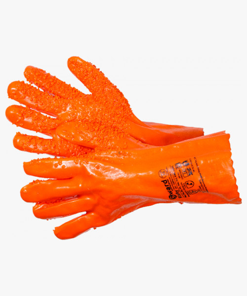 Fishy Перчатки МБС, интерлок с полным покрытием ПВХ и ПВХ крошкой оранжевого цвета
