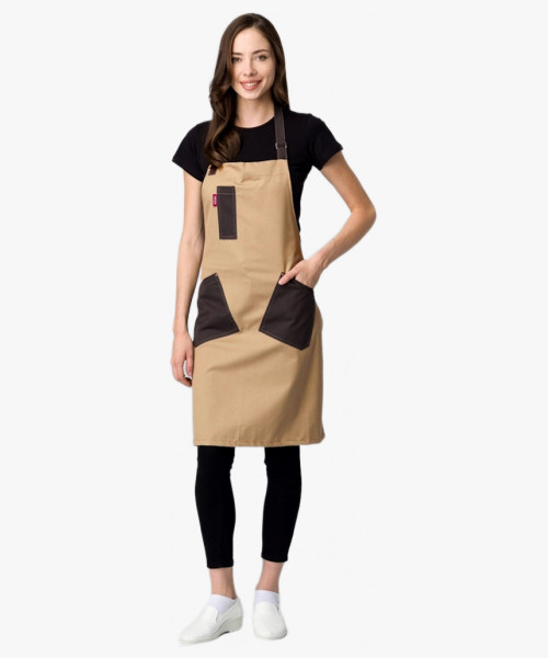 Фартук с грудкой универсальный Крафт (тк.Форвард,210), бежевый/коричневый (024)