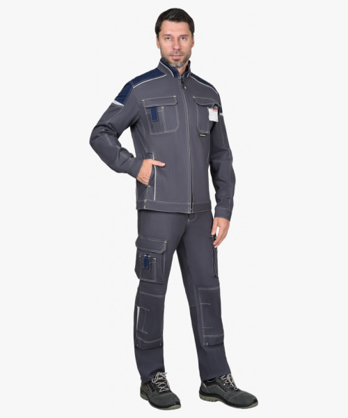 Костюм СИРИУС-ДЖЕТ куртка, брюки т-серый с синим тк. мех. стрейч с ВО