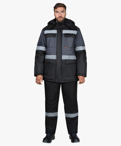 Костюм СИРИУС-ТЕРМИНАЛ зимний, куртка, п/к, черный с темно-серым и СОП
